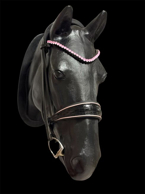 🖤🐴 Handgefertigte Kroko-Trense mit rosa Akzenten