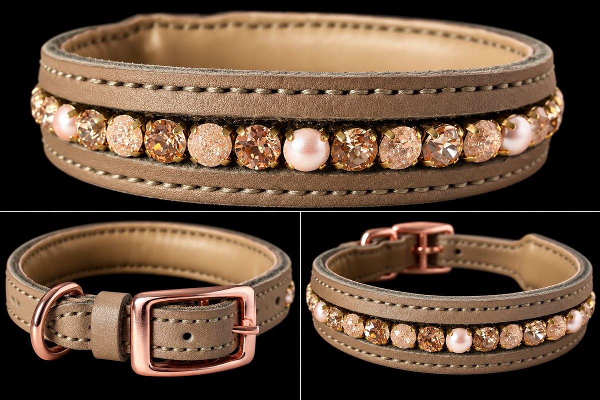 Handgefertigtes Lederhalsband „Champagne Rosé“ ✨