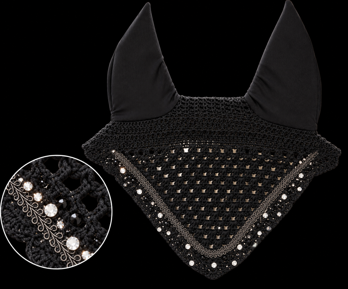 Fliegenhaube „Black Crystal Elegance“ 🖤✨