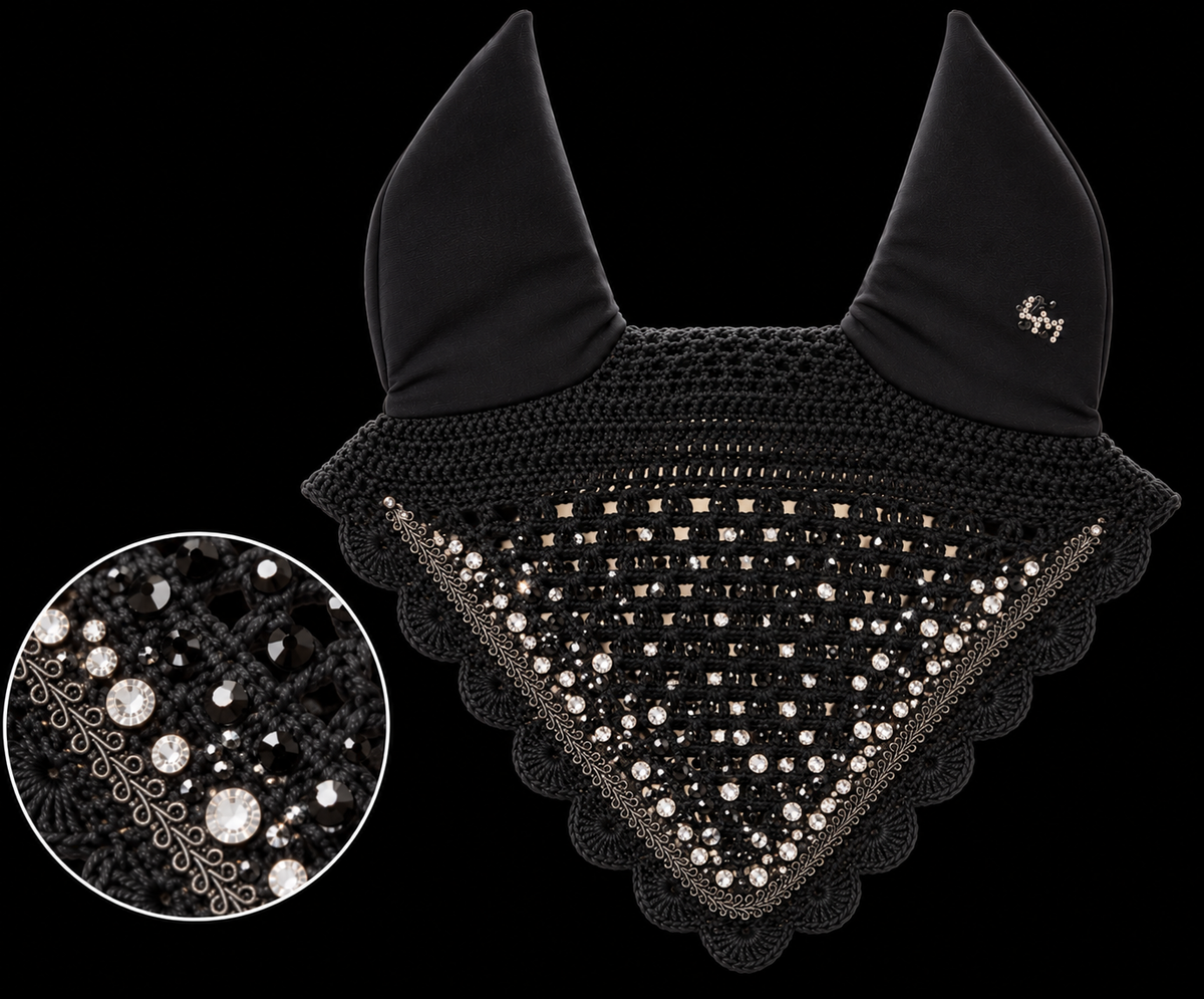 Fliegenhaube „Black & Crystal Glam“ 🖤✨