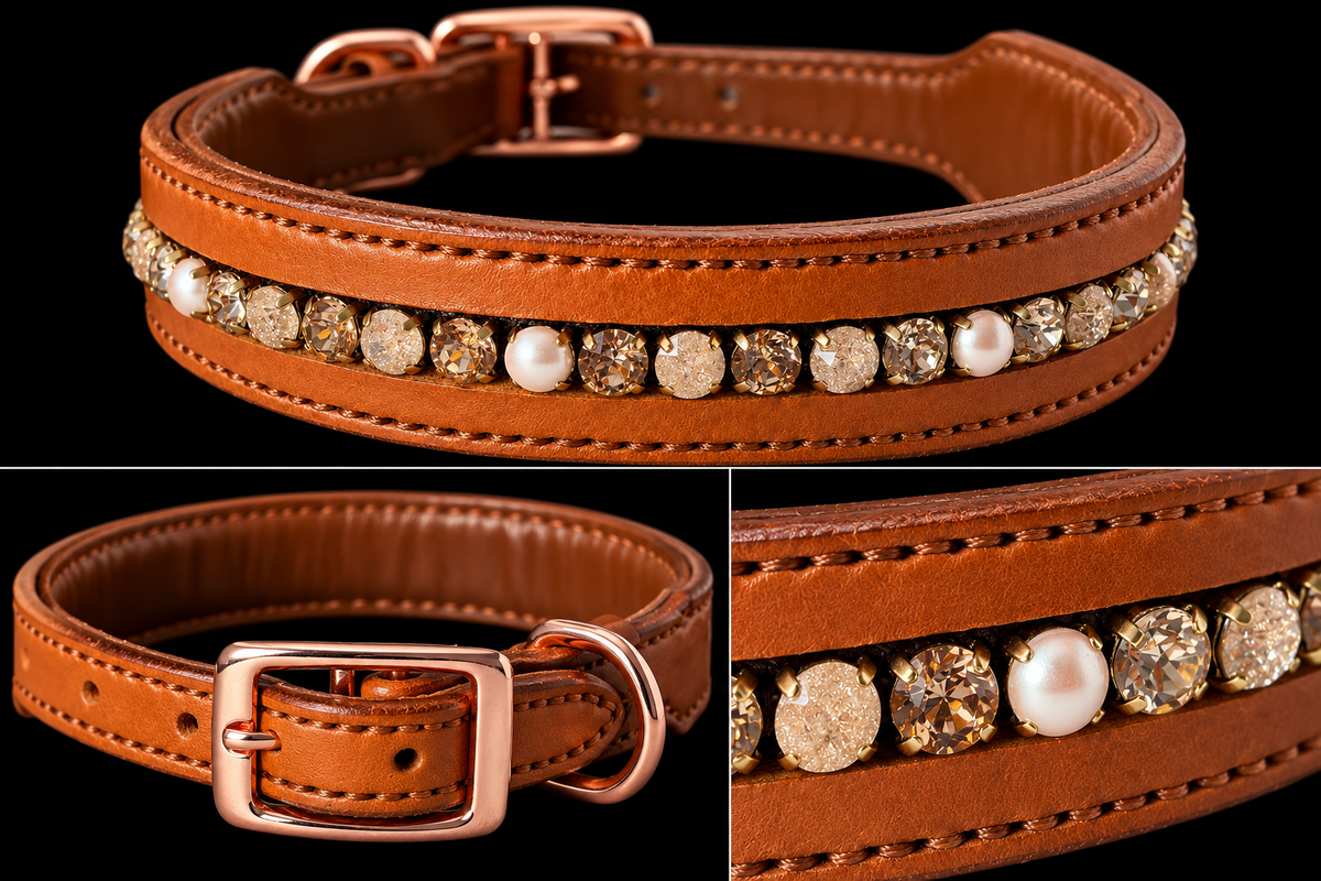 Handgefertigtes Lederhalsband „Rosé Elegance“ ✨