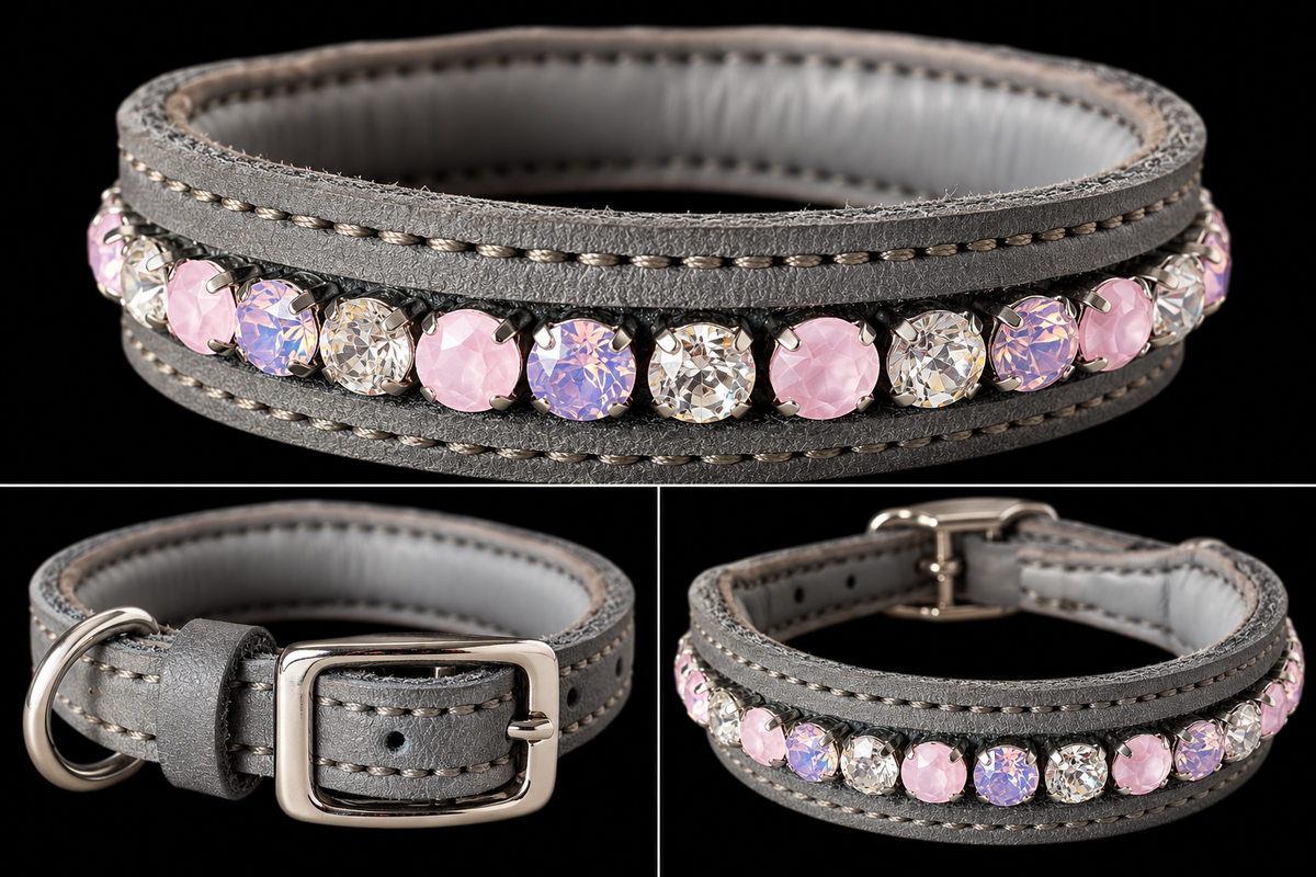 Handgefertigtes Lederhalsband „Silver Rosé“ ✨