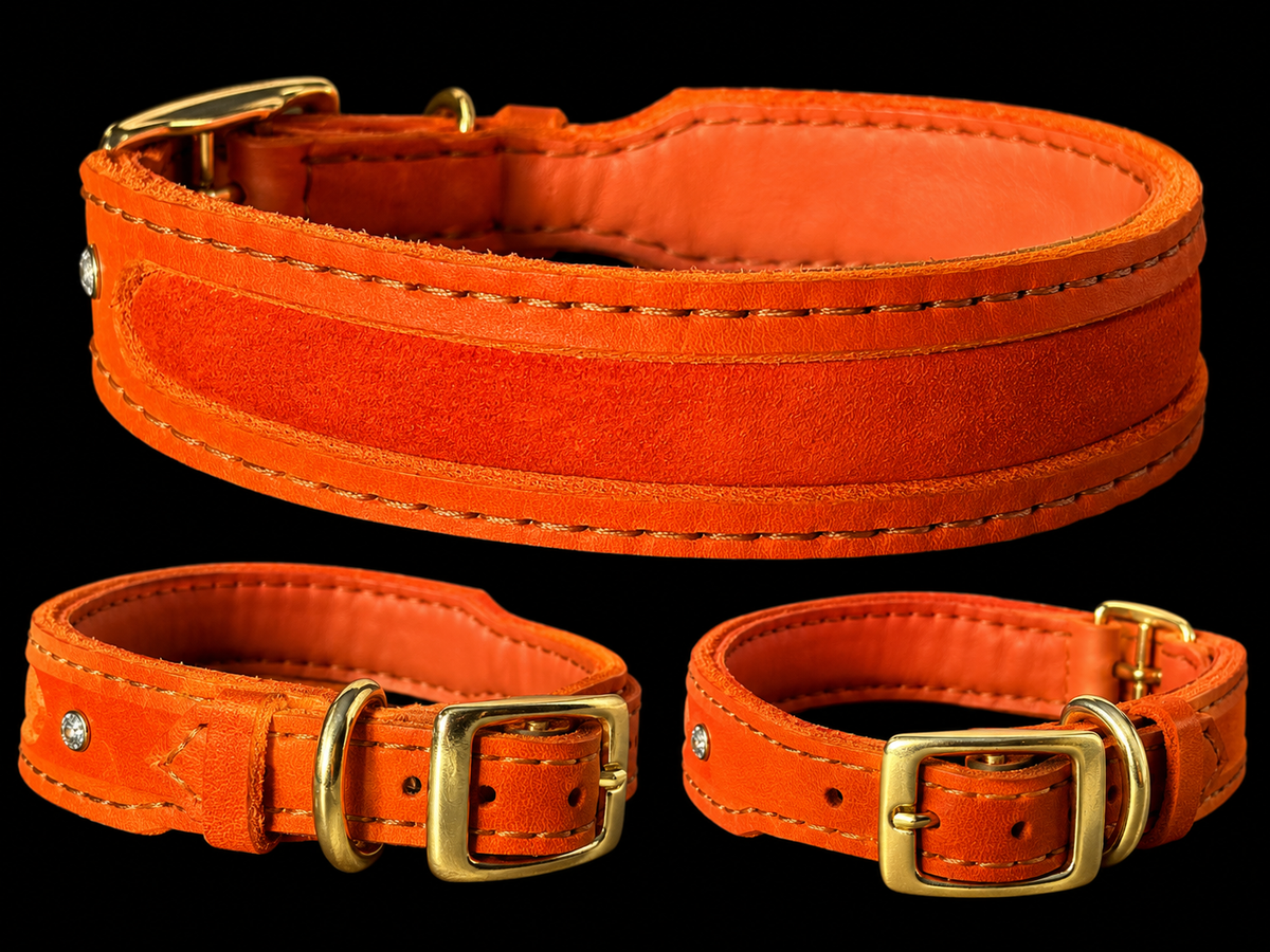 🧡 Handgefertigtes Lederhalsband – Orange
